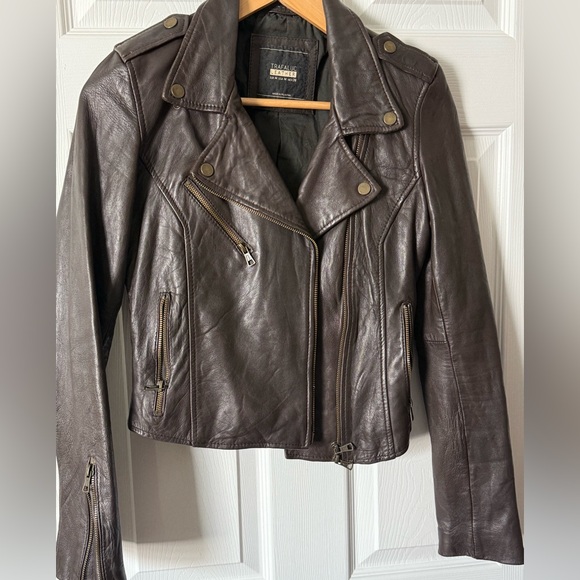 Zara Jackets & Blazers - Zara TRF Genuine Real  Leather Women Moto Jacket Medium  Color Chocolate Brown